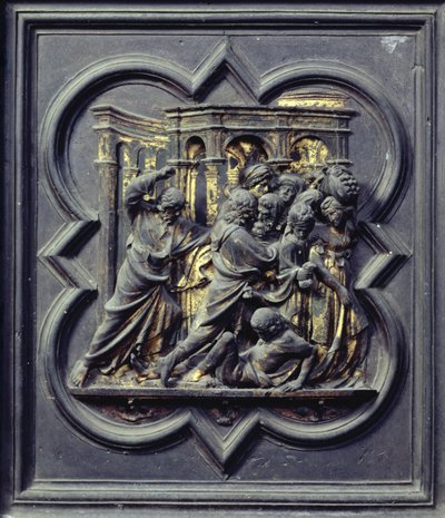 Christ Chasing the Merchants from the Temple, seventh panel of the North Doors of the Baptistery of San Giovanni by Lorenzo Ghiberti